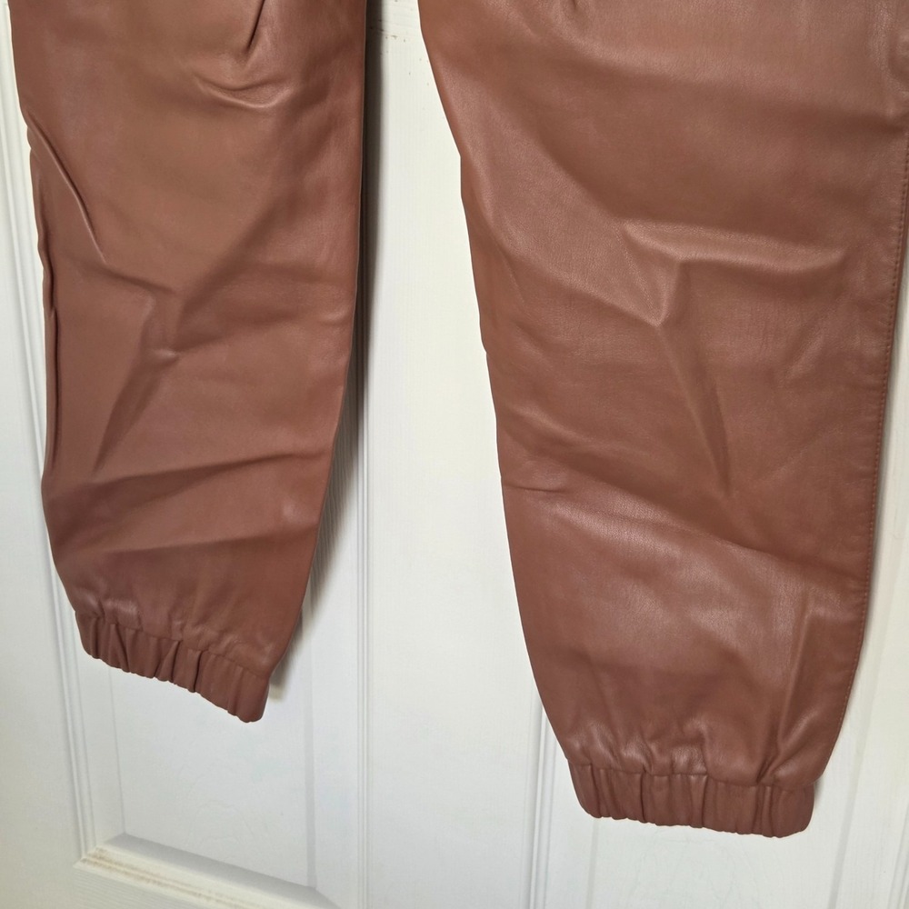 Bar III Faux Leather Jogger Pants Brown Pull On Elastic Waist Size 8 - Picture 4 of 6